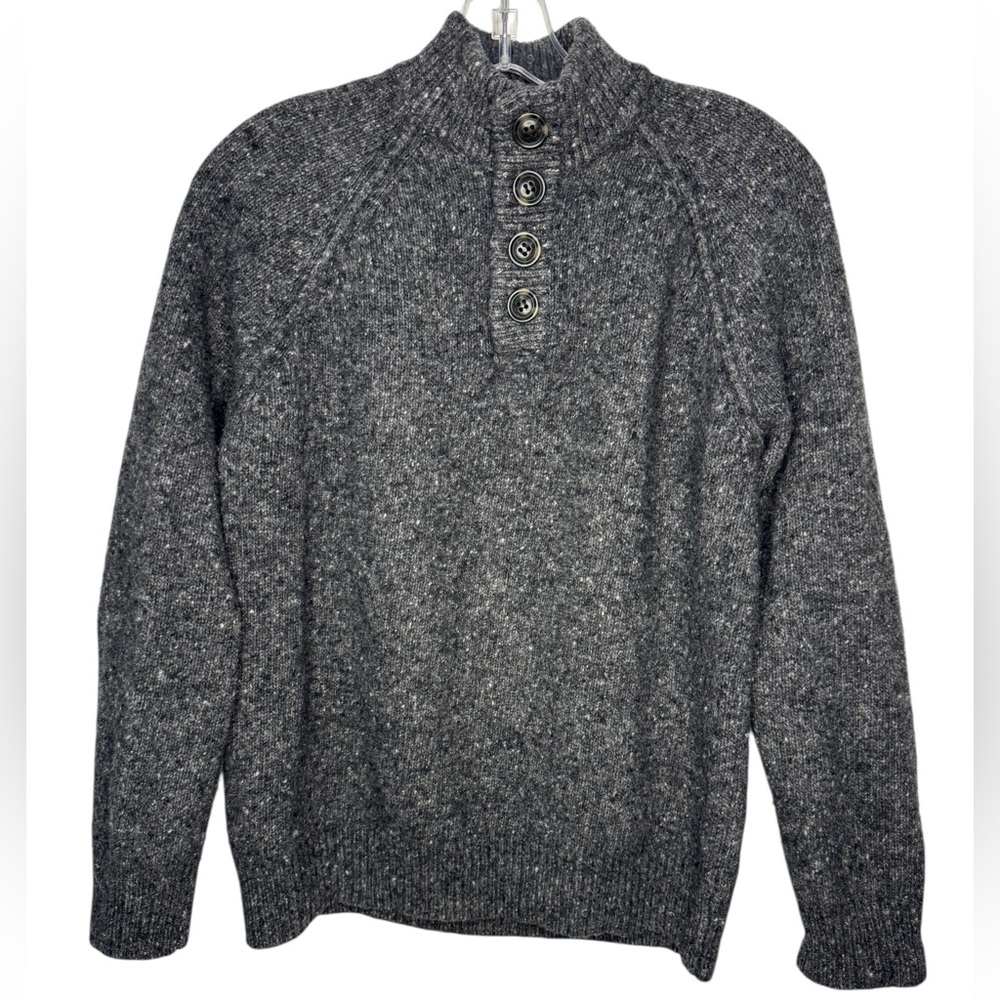 Marine Layer Fillmore Fisherman Sweater Small Gray Wool Blend Button Mockneck